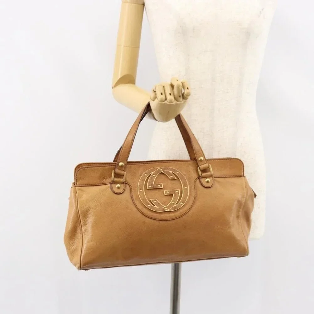 GUCCI Interlocking Hand Bag Leather Brown Gold - Picture 14 of 16